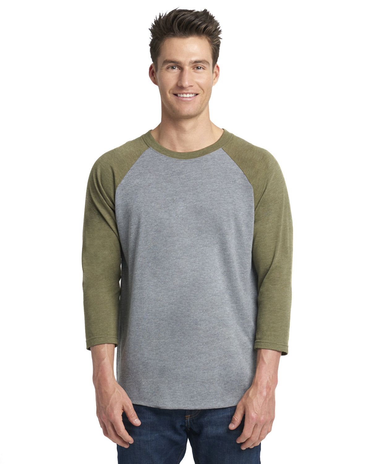 Unisex Triblend 3/4-Sleeve Raglan - Military Green / Prm Heather