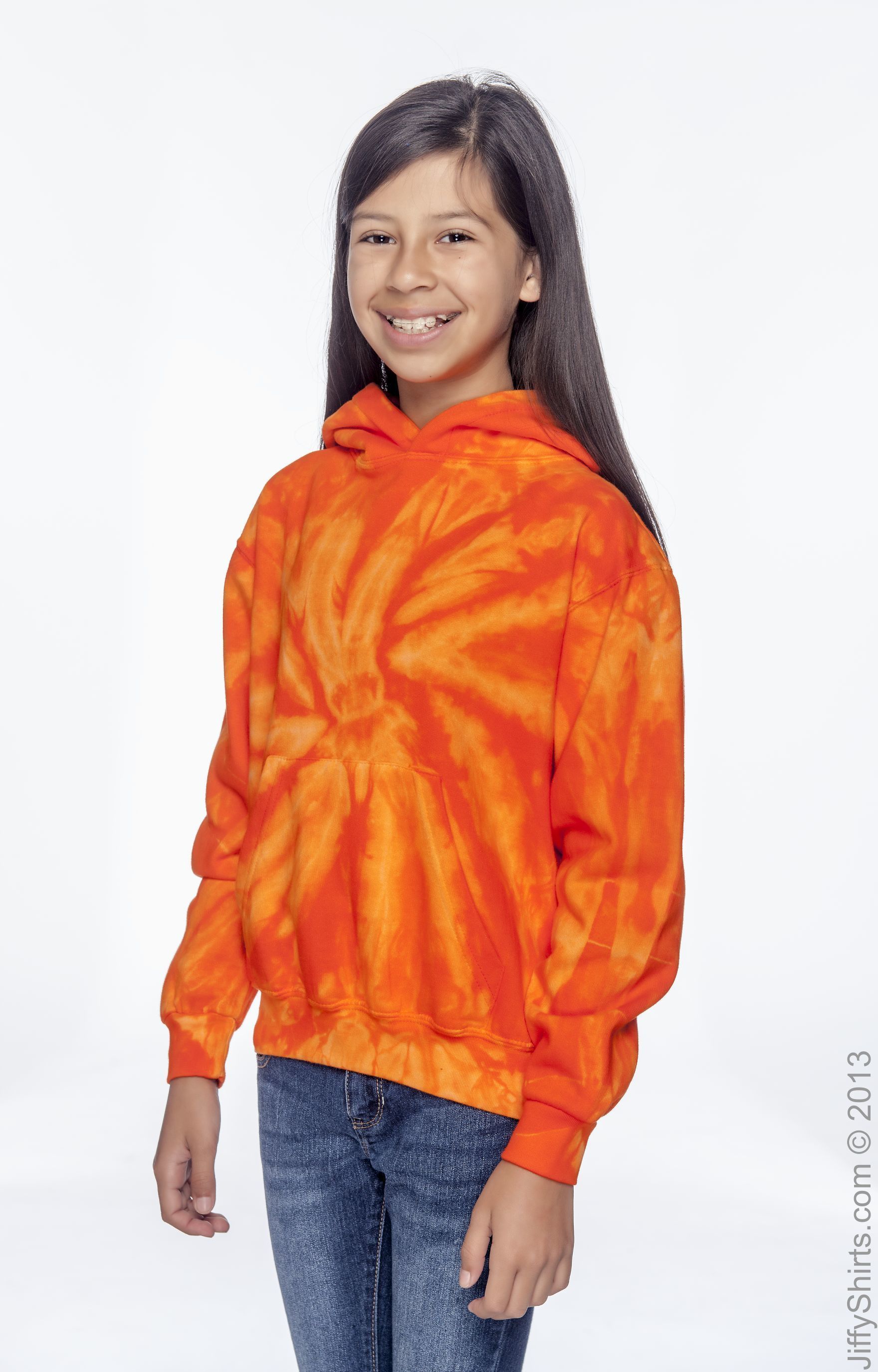 Youth Tie-Dyed Pullover Hoodie - Spider Orange
