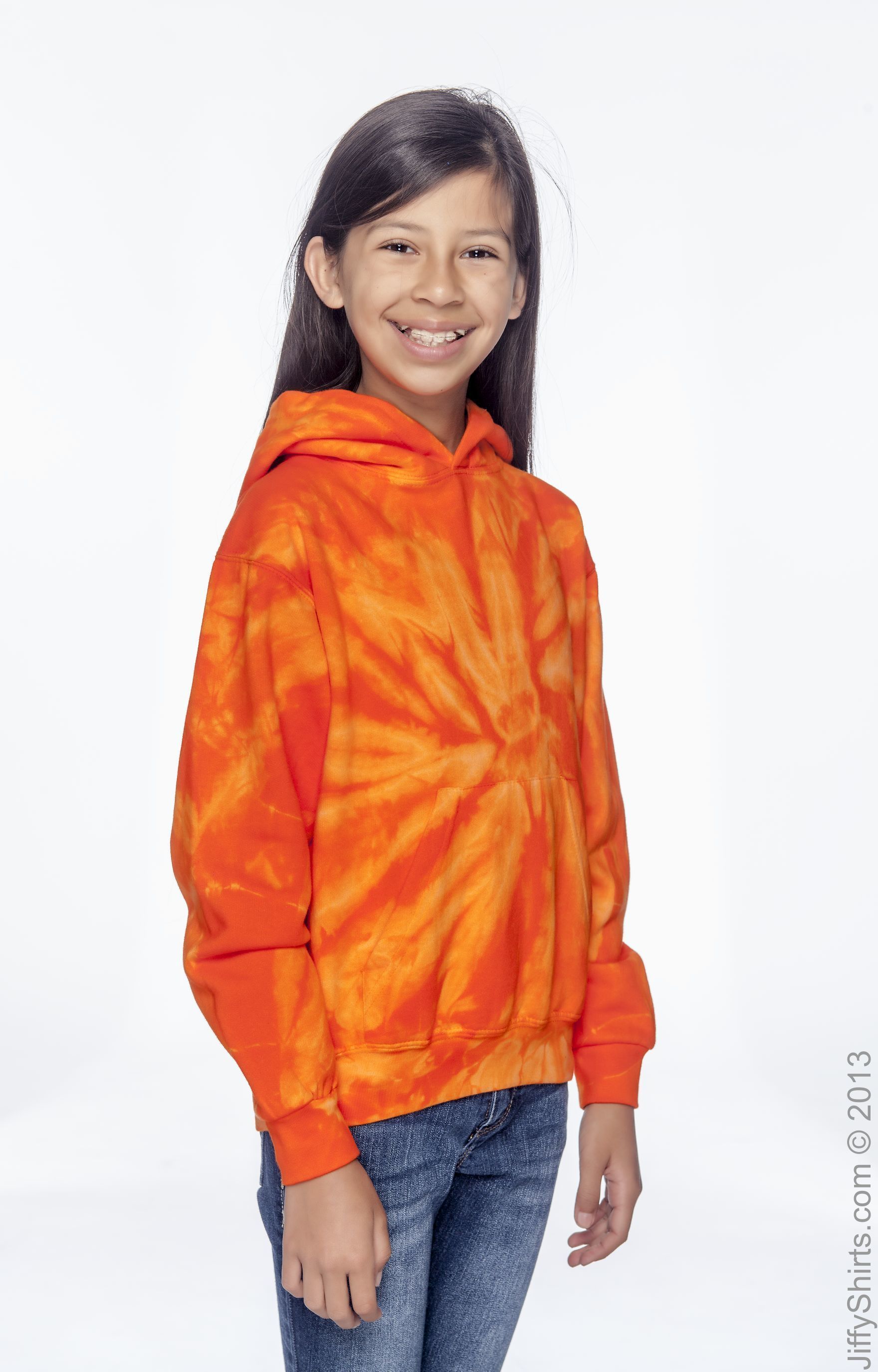 Youth Tie-Dyed Pullover Hoodie - Spider Orange