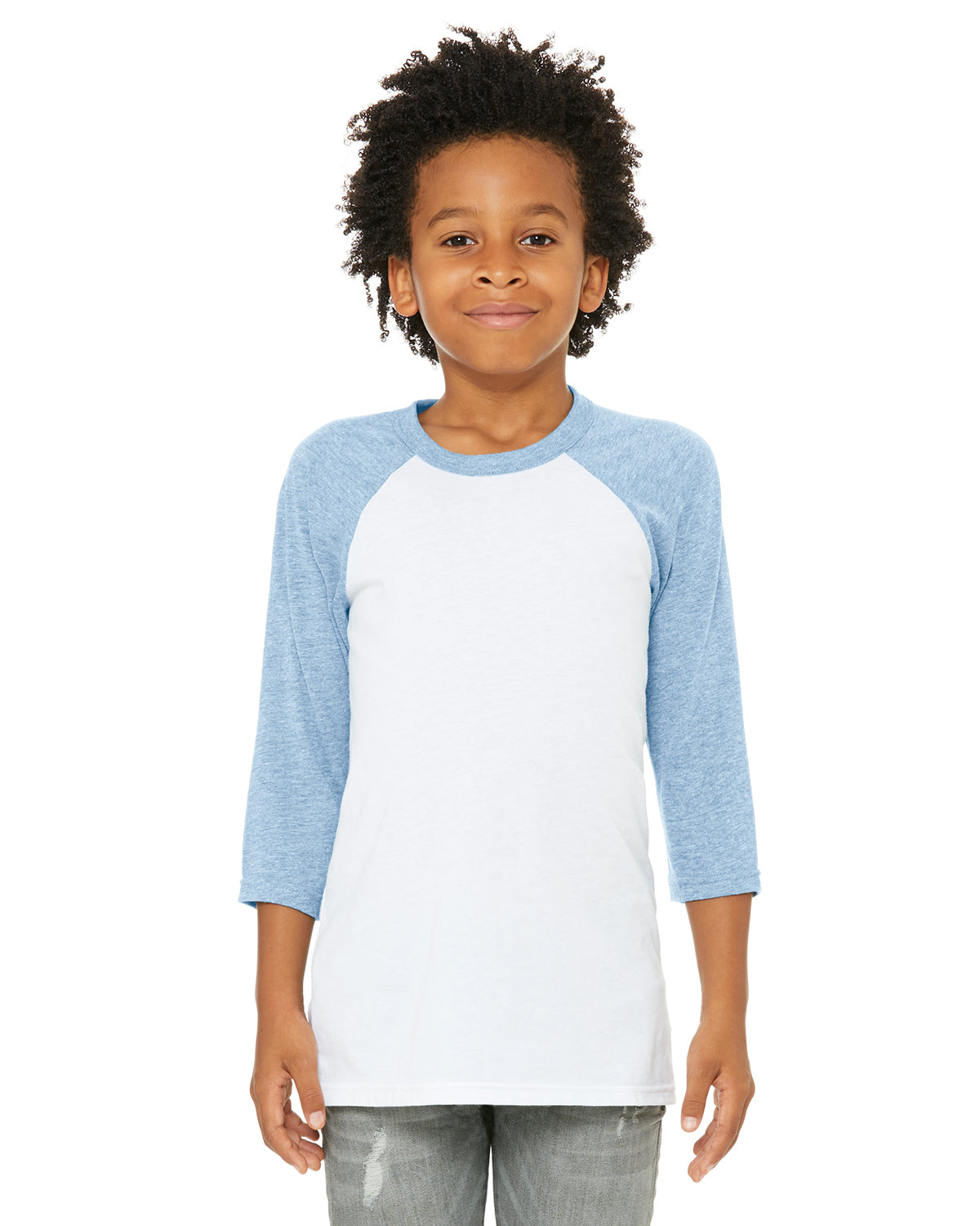Youth 3/4-Sleeve Baseball T-Shirt - White / Denim
