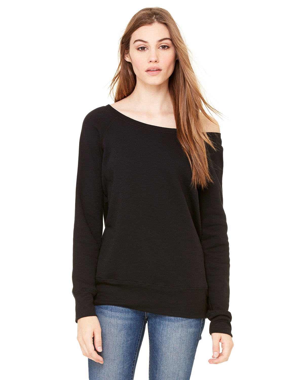Women's Sponge Fleece Wide Neck Sweatshirt - Solid Black Triblend