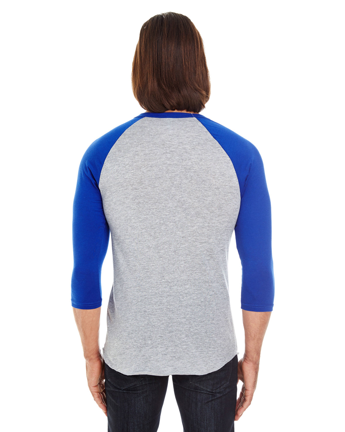 Unisex Poly-Cotton 3/4-Sleeve Raglan T-Shirt - Heather Gray / Lapis