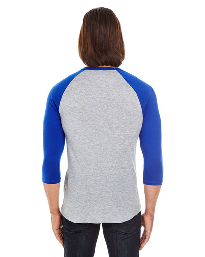 Unisex Poly-Cotton 3/4-Sleeve Raglan T-Shirt - Heather Gray / Lapis