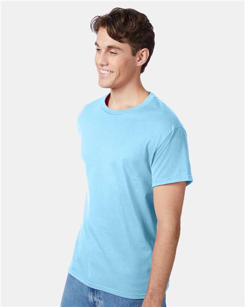 Hanes 5250 Aquatic Blue — on model side