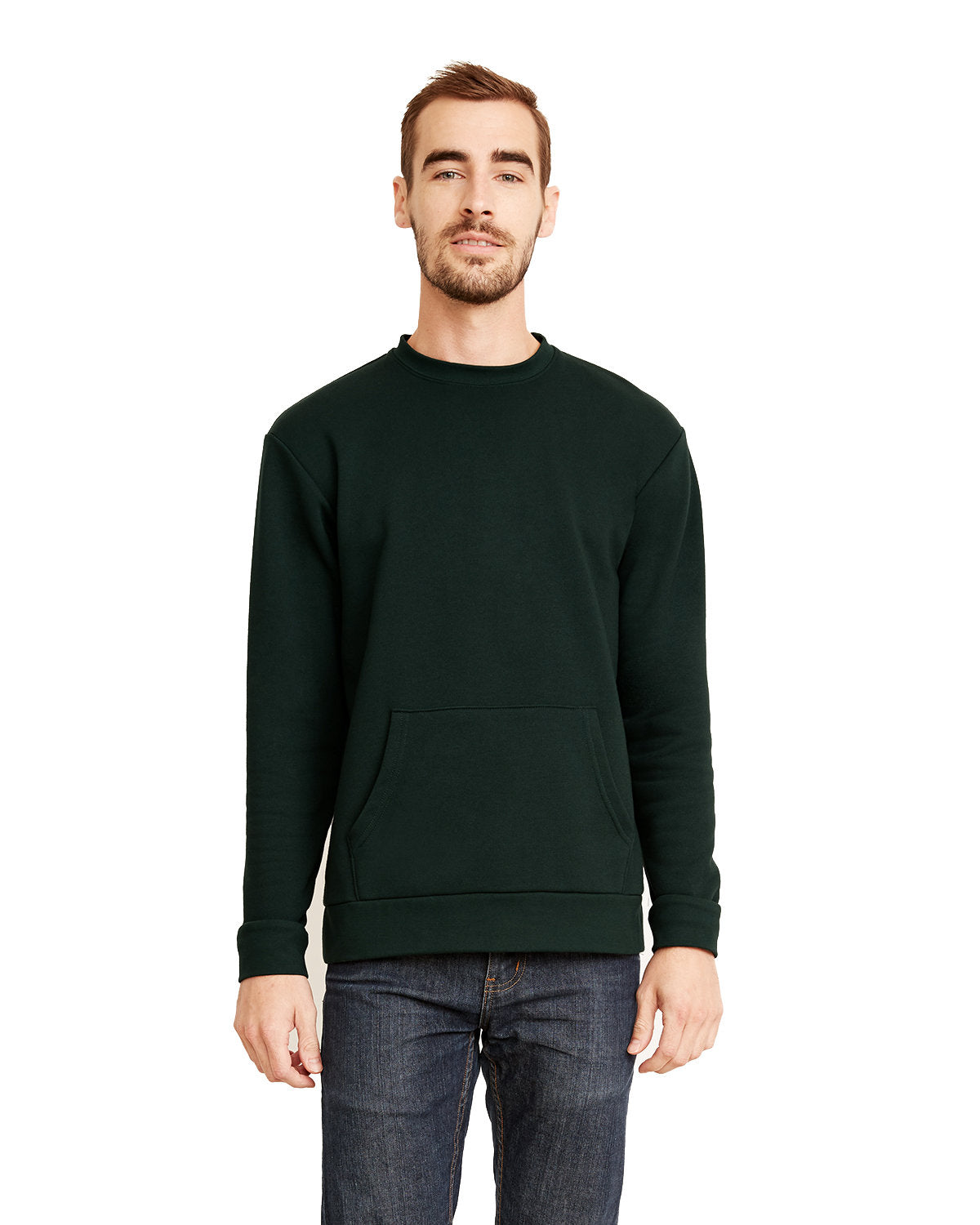Unisex Long-Sleeve Crew with Pocket - Forest Green