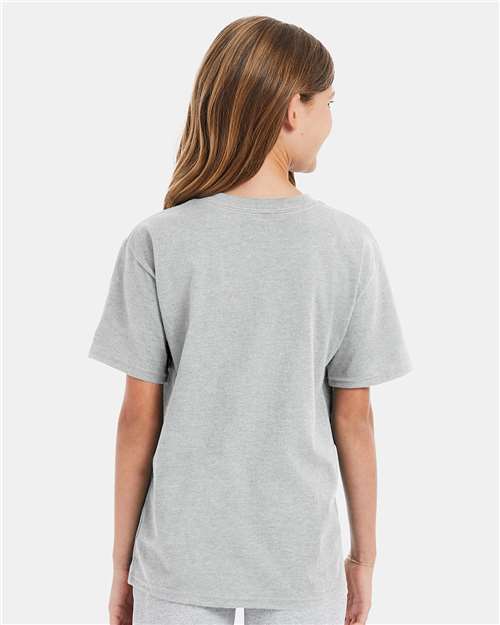 Hanes 498Y Ash — on model back