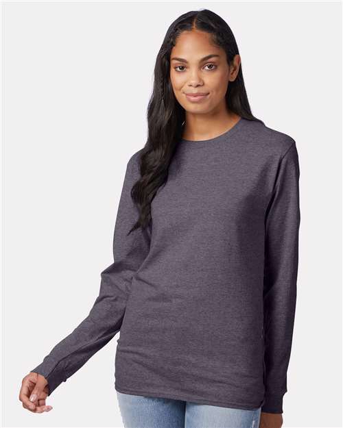 Hanes 5586 Charcoal Heather — on model front