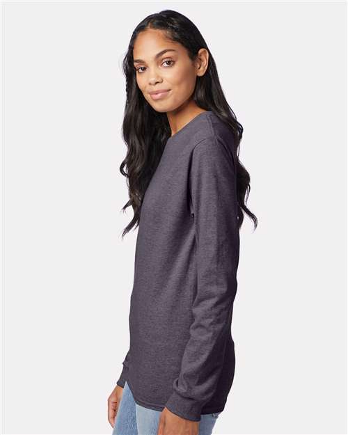 Hanes 5586 Charcoal Heather — on model side