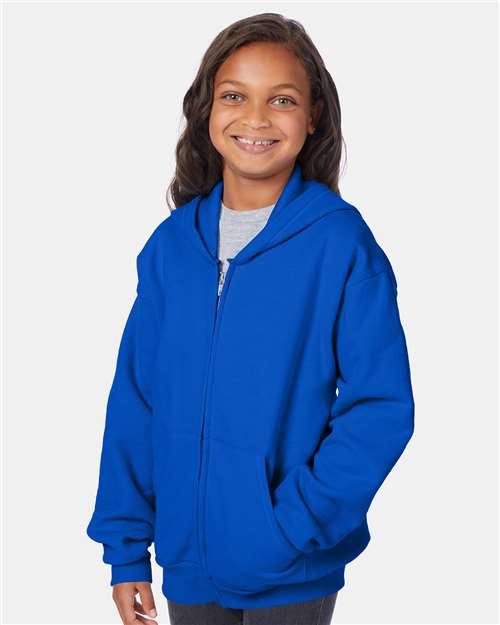 Hanes P480 Deep Royal — on model side