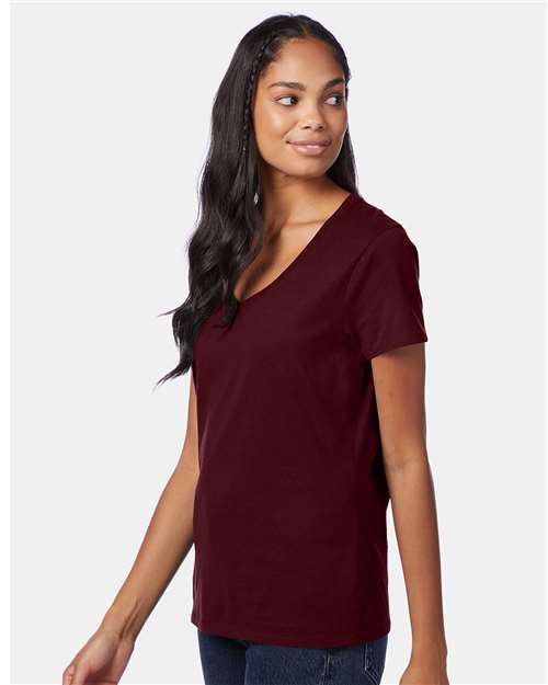 Hanes S04V Maroon — on model side