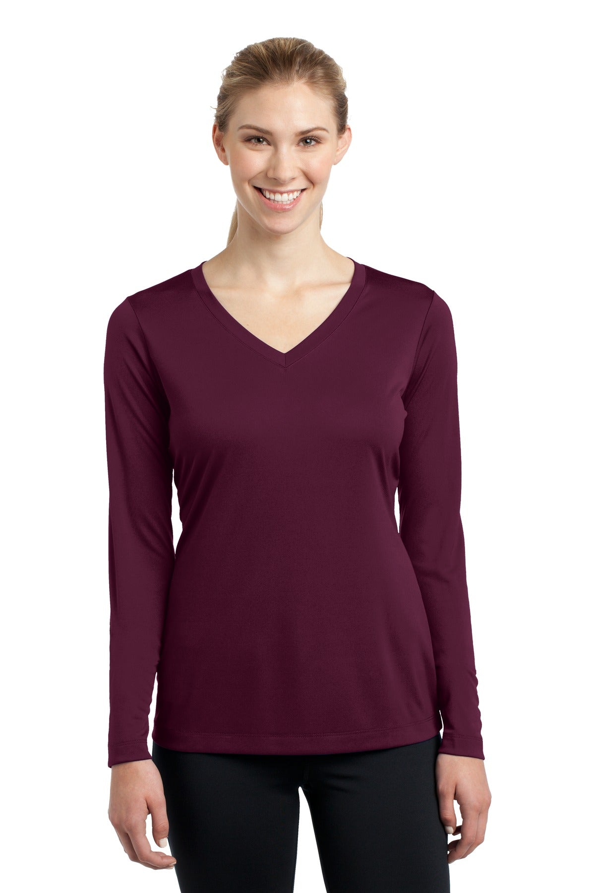 Women's Long Sleeve PosiCharge Competitor V-Neck Tee - Maroon