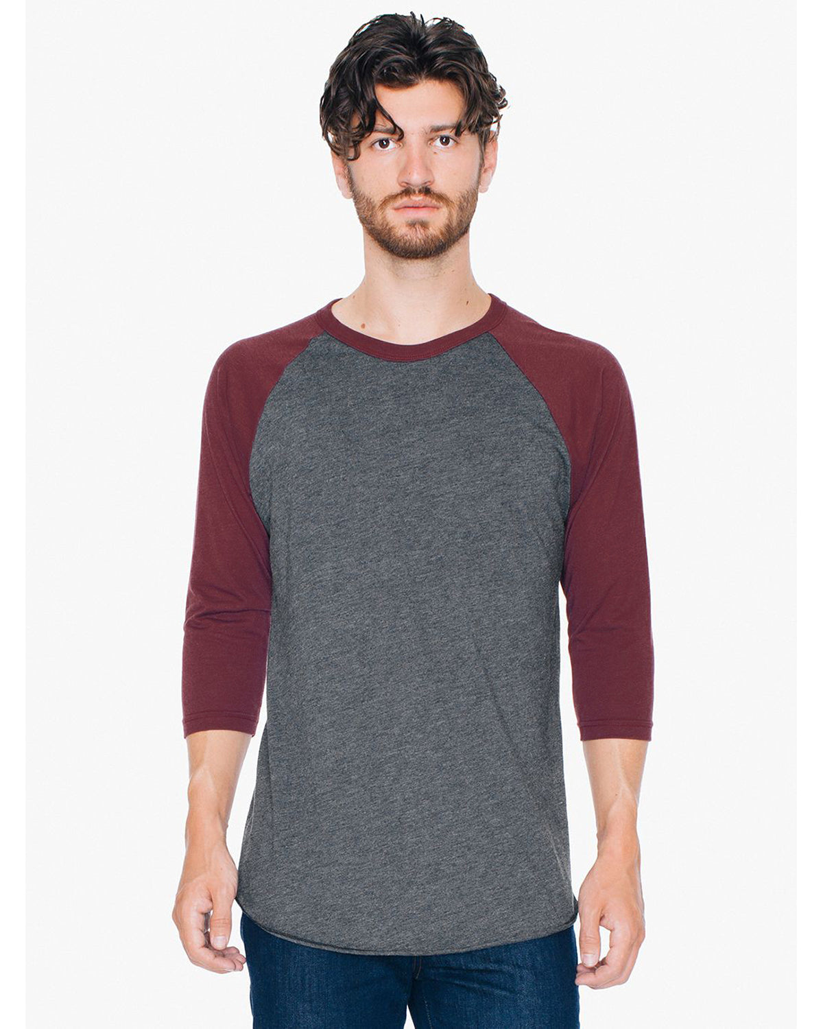 Unisex Poly-Cotton 3/4-Sleeve Raglan T-Shirt - Heather Black / Truffle