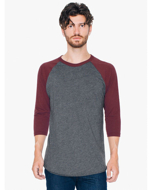 Unisex Poly-Cotton 3/4-Sleeve Raglan T-Shirt - Heather Black / Truffle