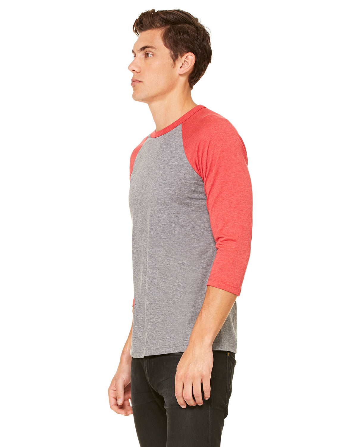 Unisex 3/4-Sleeve Baseball T-Shirt - Gray / Light Red Triblend