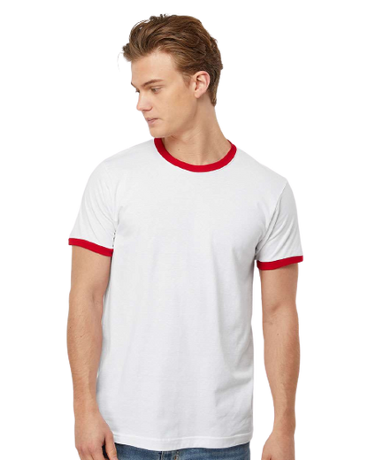 Unisex Fine Jersey Ringer Tee - White/ Red