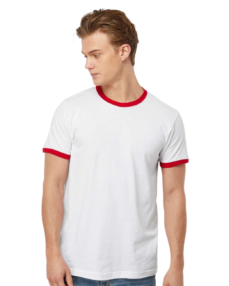 Unisex Fine Jersey Ringer Tee - White/ Red