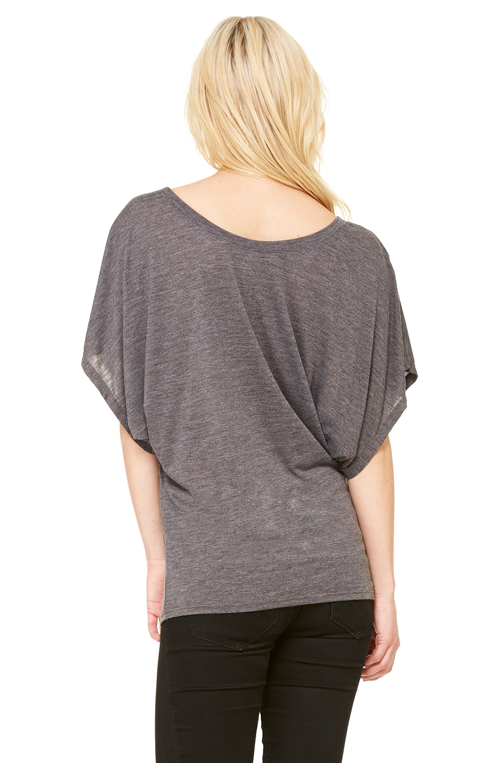 Women's Flowy Draped Sleeve Dolman T-Shirt - Heather Dark Gray