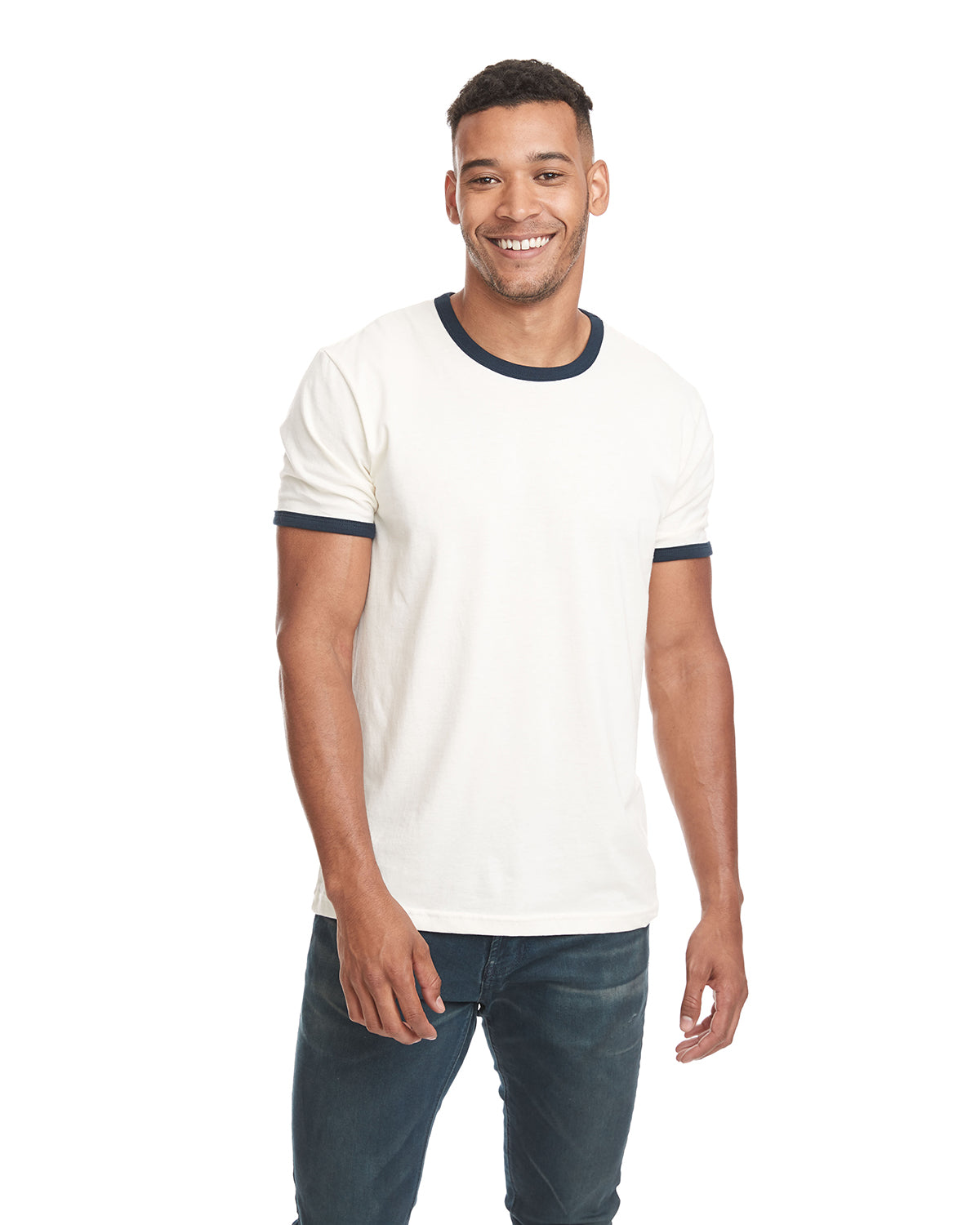 Unisex Ringer T-Shirt - Natural / Midnight Navy