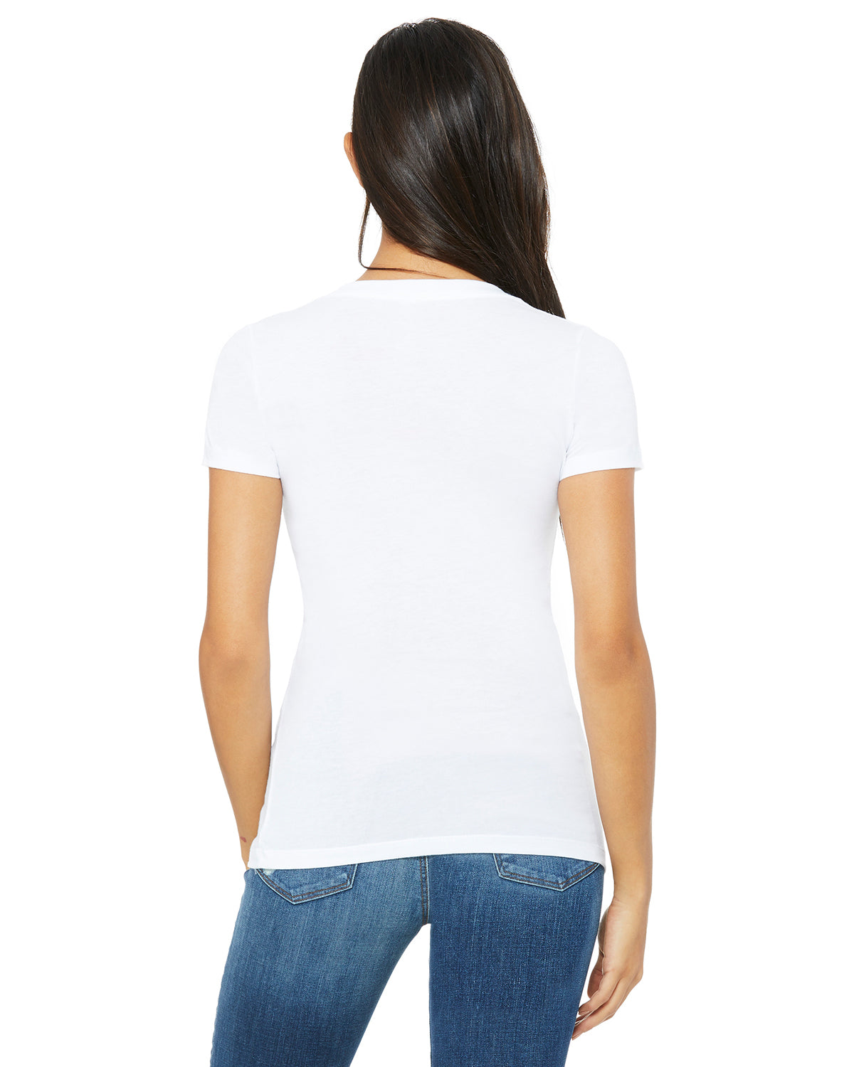 Ladies' Jersey Short-Sleeve Deep V-Neck T-Shirt - White