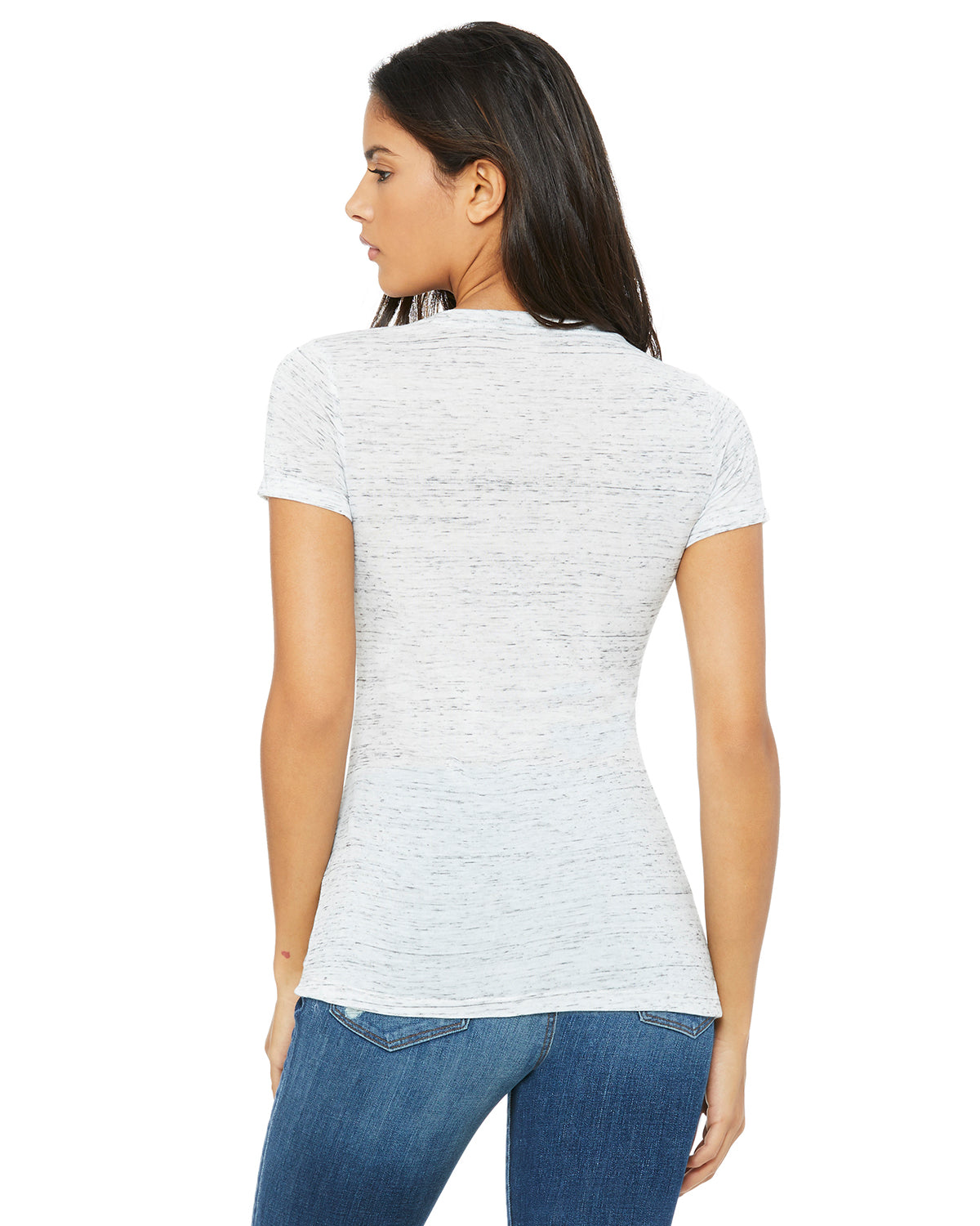 Ladies' Jersey Short-Sleeve Deep V-Neck T-Shirt - White Marble