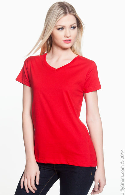 Women's V-Neck Fine Jersey T-Shirt - Red