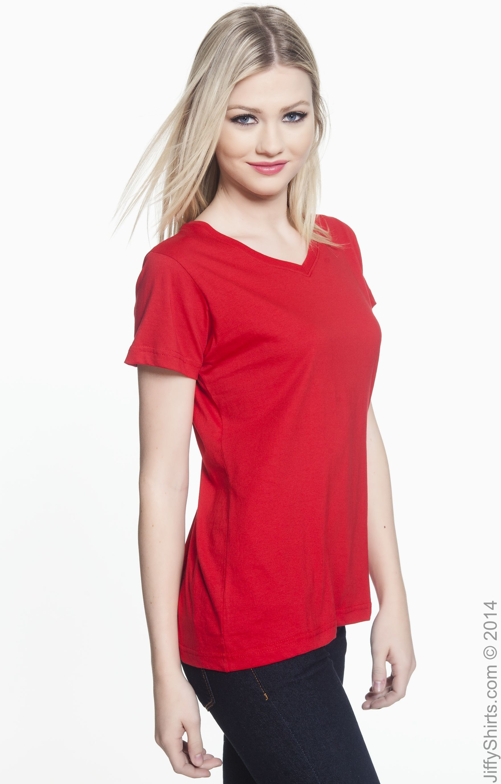 Women's V-Neck Fine Jersey T-Shirt - Red
