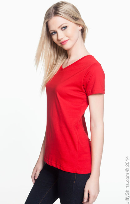 Women's V-Neck Fine Jersey T-Shirt - Red