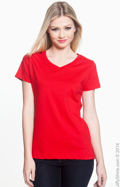 Women's V-Neck Fine Jersey T-Shirt - Red
