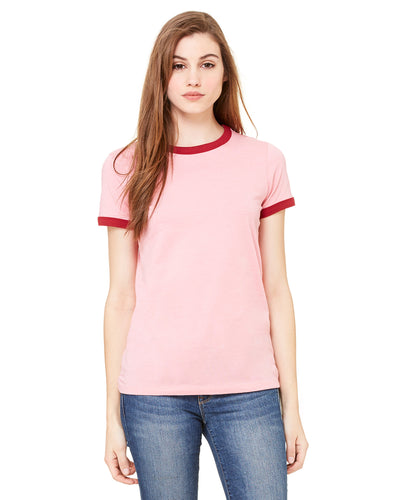 Women's Jersey Short-Sleeve Ringer T-Shirt - Heather Pink / Cardinal