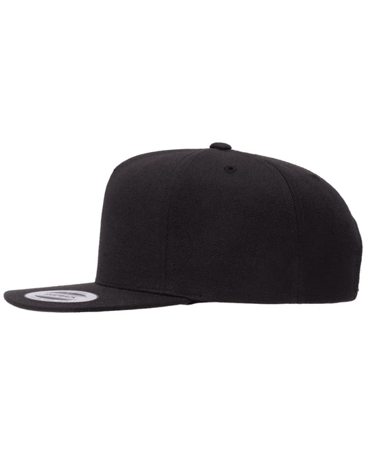 Unisex 5-Panel Structured Flat Visor Classic Snapback Cap - Black