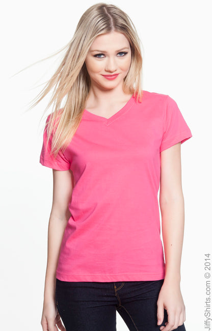 Women's V-Neck Fine Jersey T-Shirt - Hot Pink