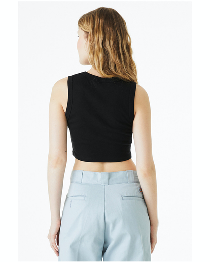 Women's Micro Rib Muscle Crop Tank - Solid Black Blend