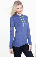 Women's Lightweight Long-Sleeve Hooded T-Shirt - Heather Blue / Neon Yellow