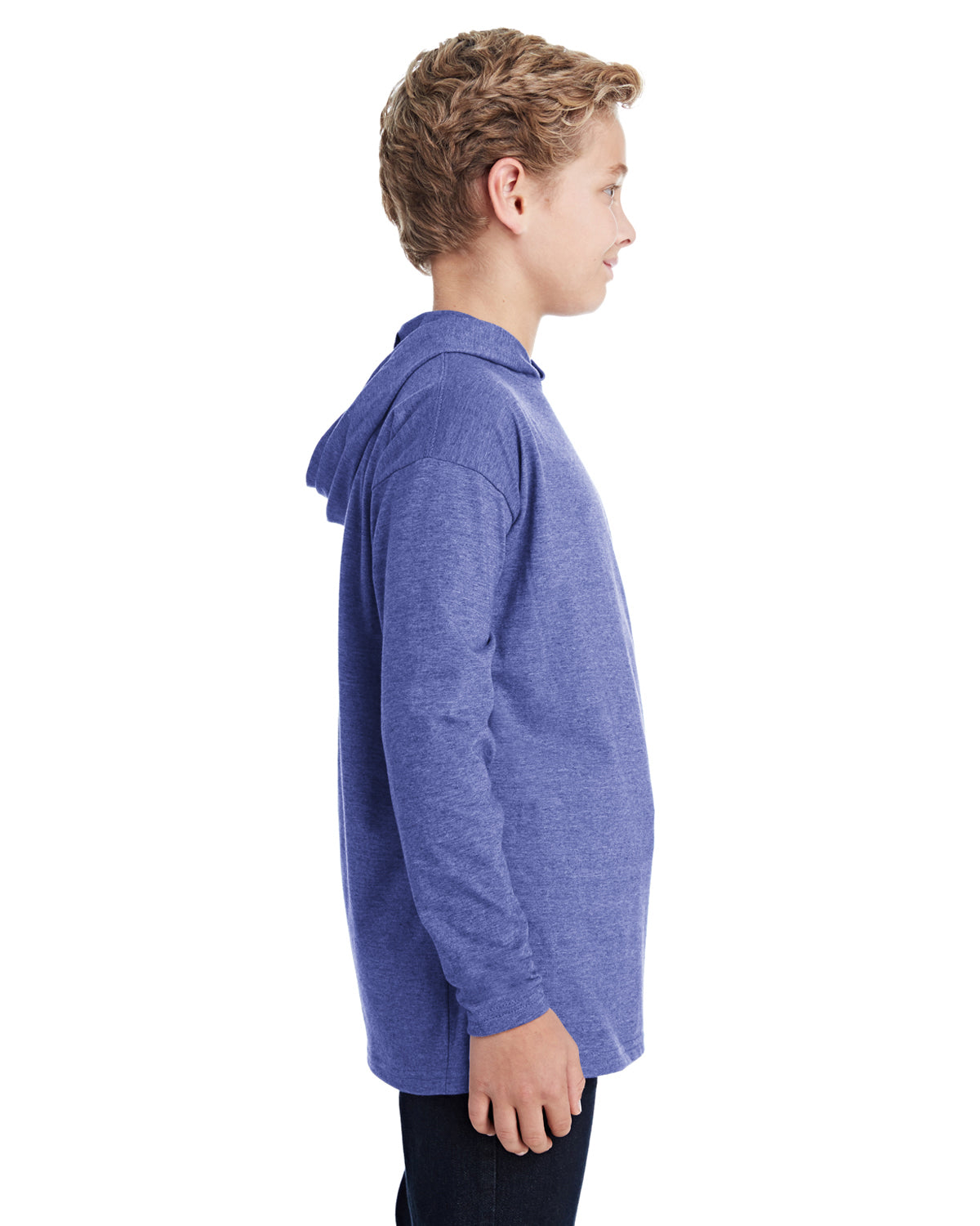 Youth Long-Sleeve Hooded T-Shirt - Heather Blue