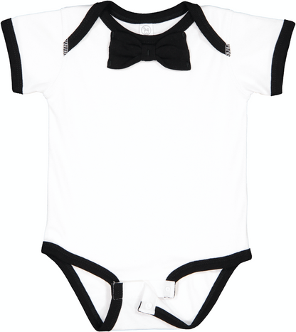 Infant Baby Rib Bow Tie Bodysuit - White / Black