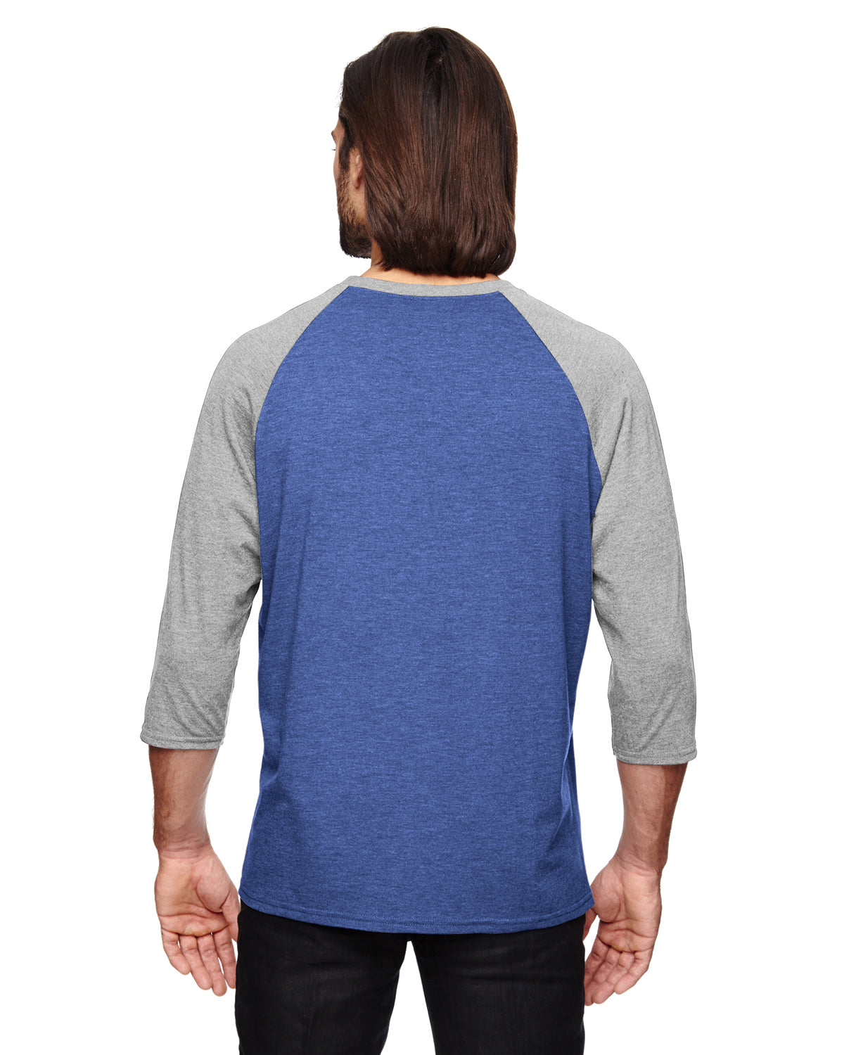 Unisex Triblend 3/4-Sleeve Raglan T-Shirt - Heather Blue / Heather Gray