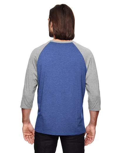 Unisex Triblend 3/4-Sleeve Raglan T-Shirt - Heather Blue / Heather Gray