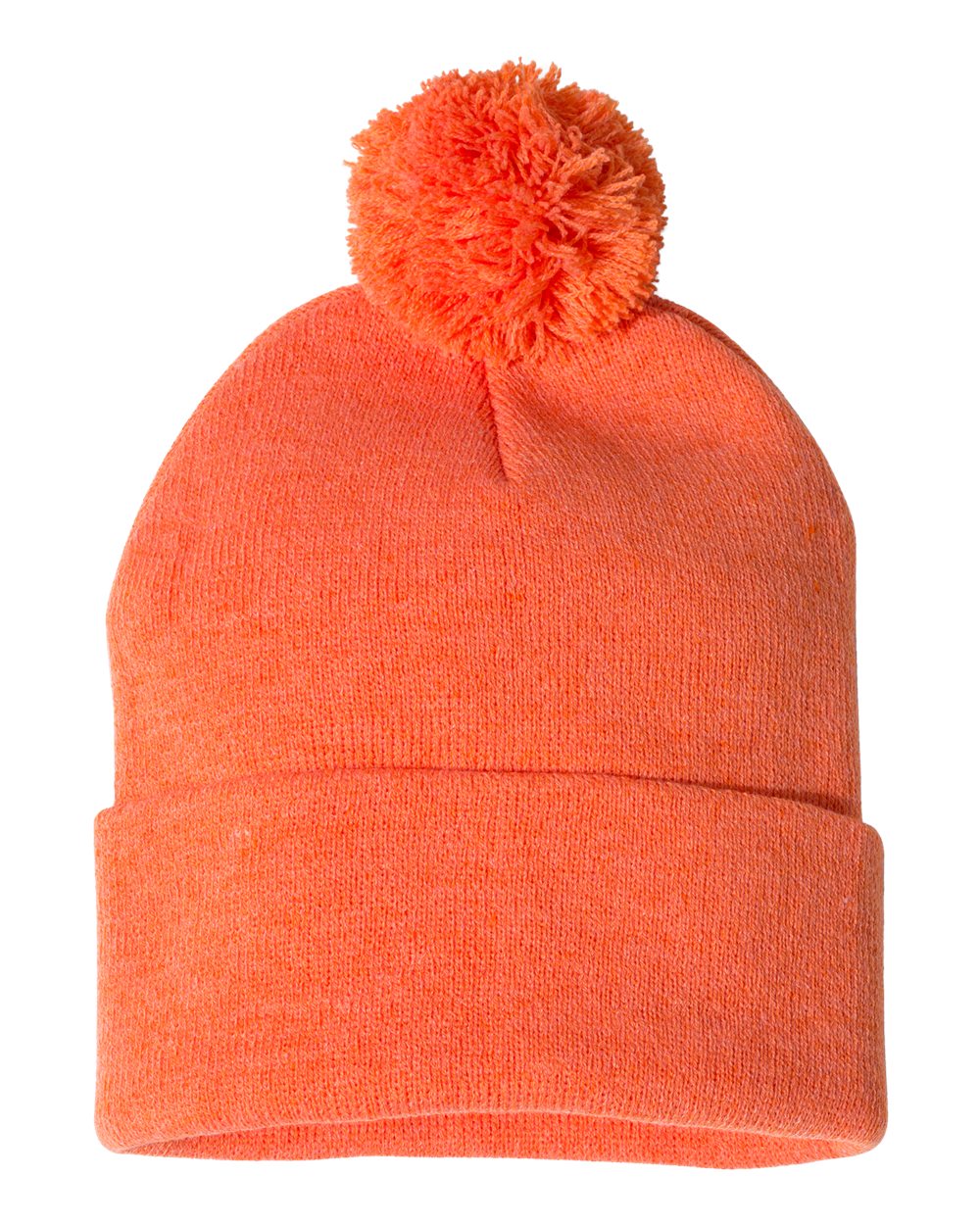 Pom-Pom 12" Knit Beanie - Heather Orange