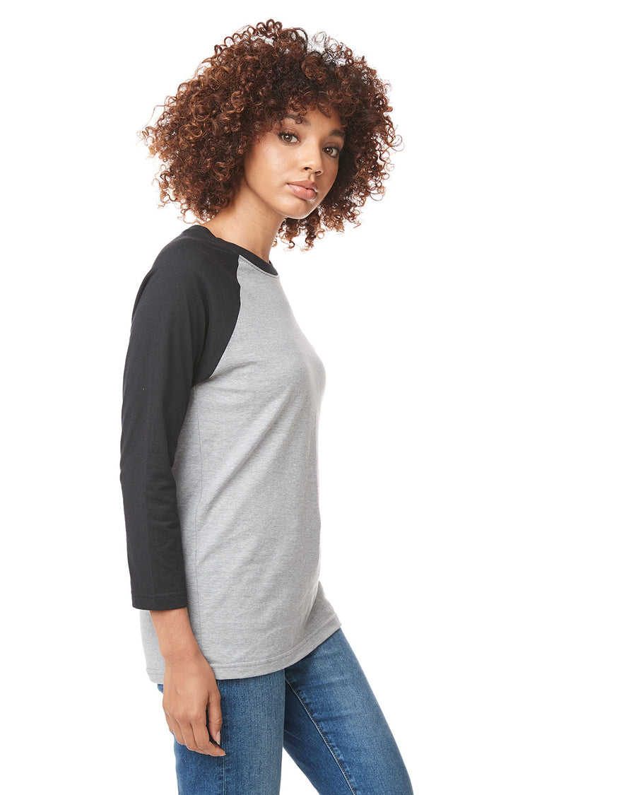 Unisex CVC 3/4 Sleeve Raglan Baseball T-Shirt - Black / Dark Heather Gray