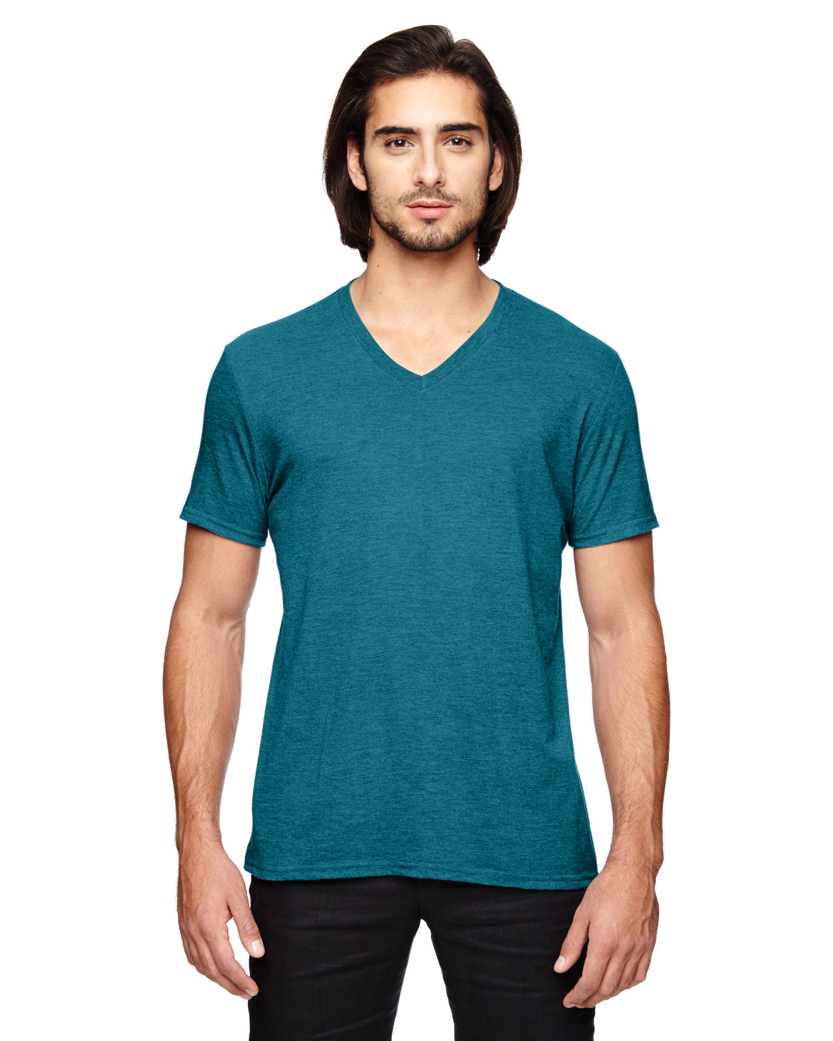 Unisex Triblend V-Neck T-Shirt - Heather Galapagos Blue