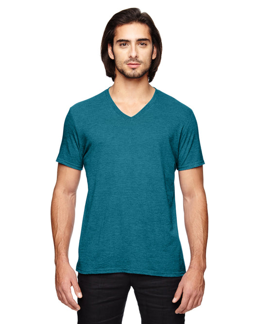 Unisex Triblend V-Neck T-Shirt - Heather Galapagos Blue