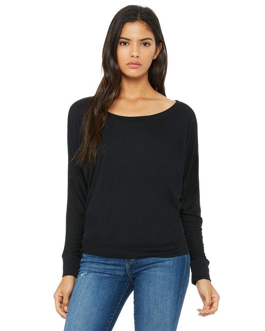 Women's Flowy Long-Sleeve Off Shoulder T-Shirt - Black