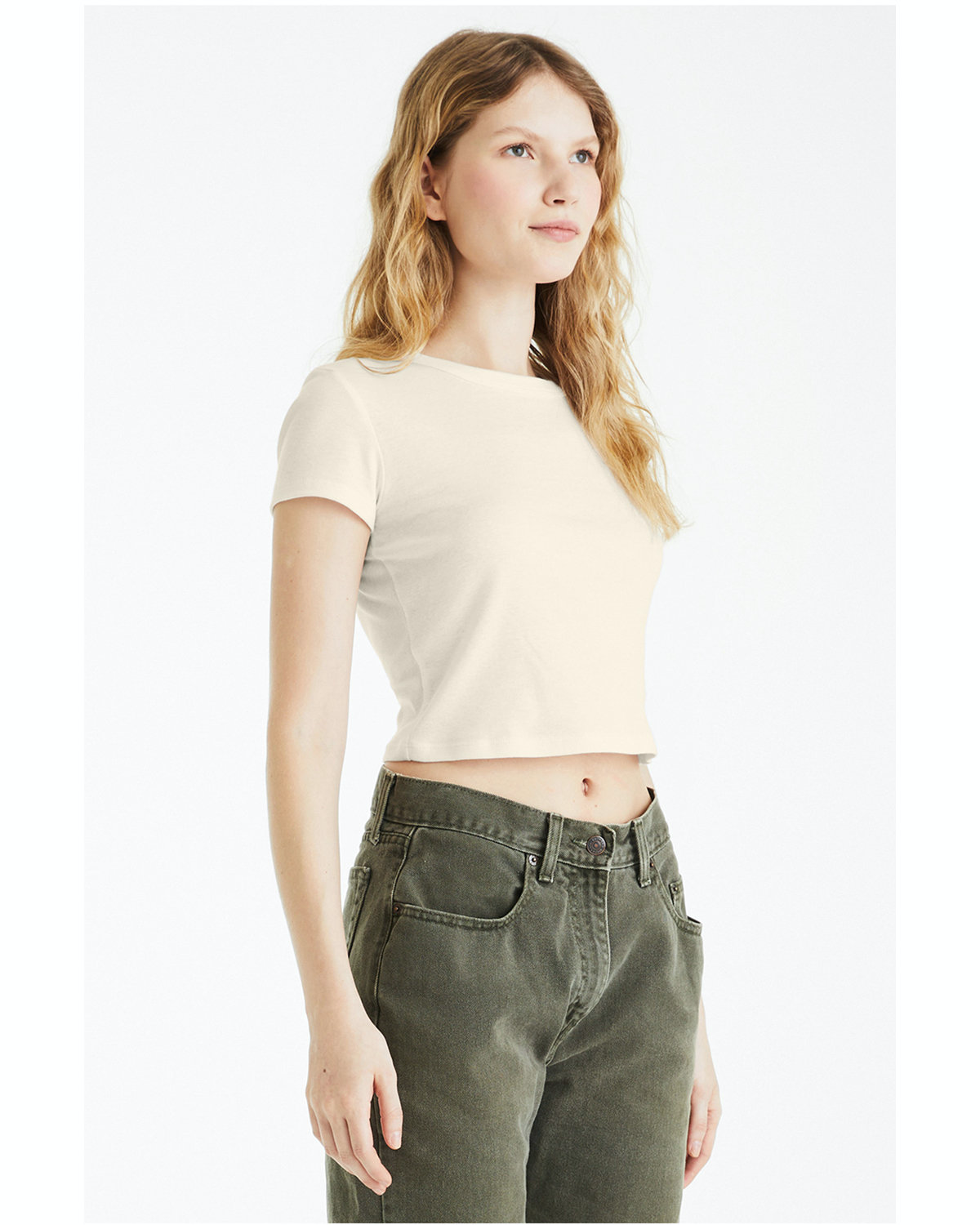 Women's Micro Ribbed Baby Tee - Solid Natural Blend