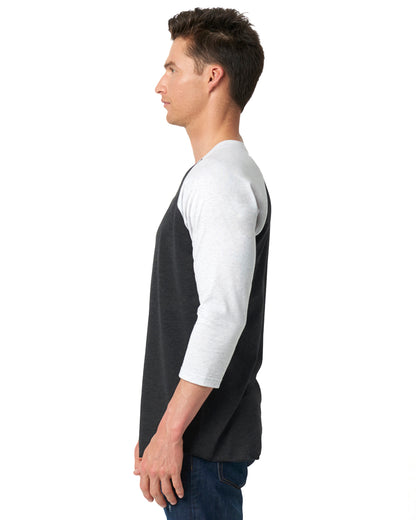 Unisex Triblend 3/4-Sleeve Raglan - Heather White / Vintage Black