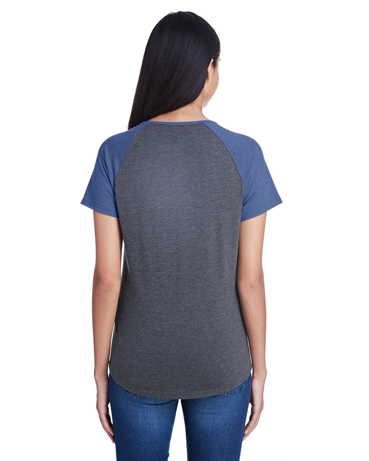Women's Tri-Blend Raglan T-Shirt - Heather Gray / Heather Blue