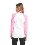 Unisex CVC 3/4 Sleeve Raglan Baseball T-Shirt - Hot Pink / White