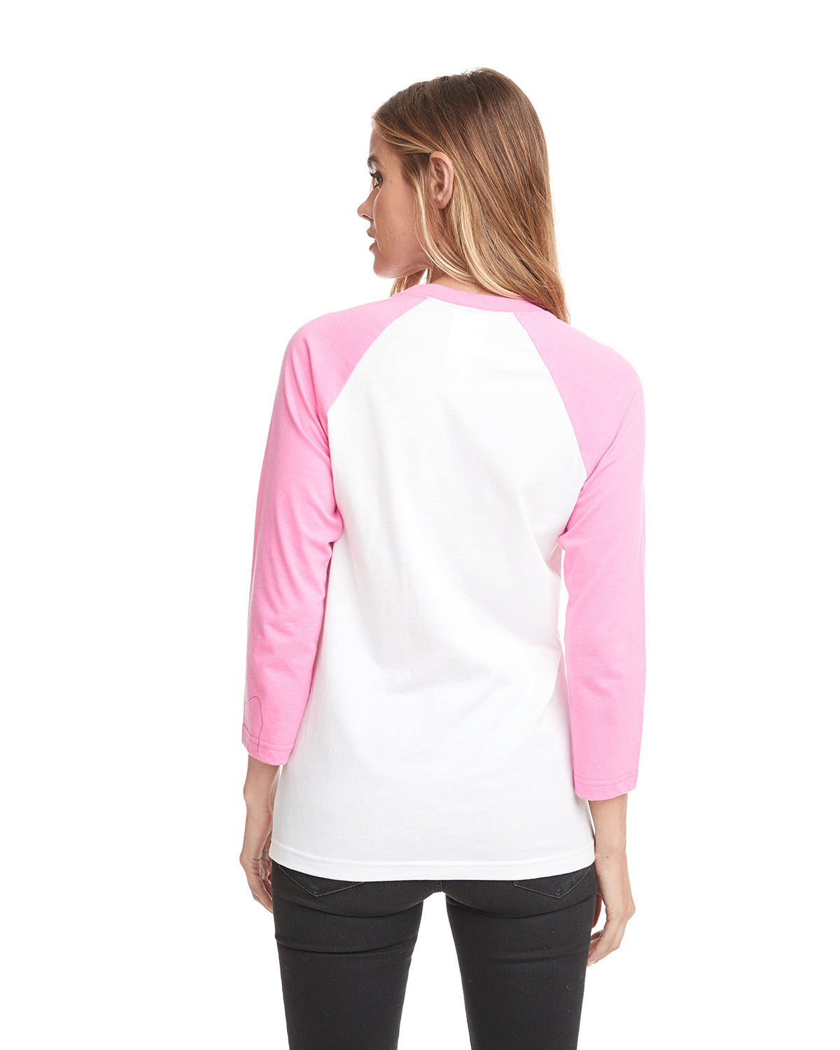 Unisex CVC 3/4 Sleeve Raglan Baseball T-Shirt - Hot Pink / White