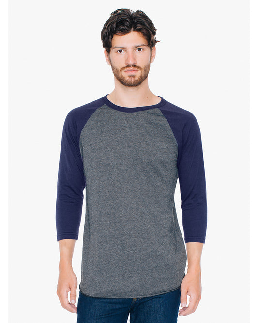 Unisex Poly-Cotton 3/4-Sleeve Raglan T-Shirt - Heather Black / Navy