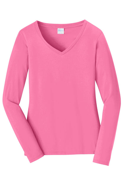 Women's Long Sleeve Fan Favorite V-Neck Tee - New Pink