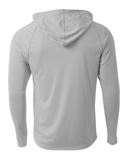 A4 Unisex Cooling Long Sleeve Hooded Tee - Silver